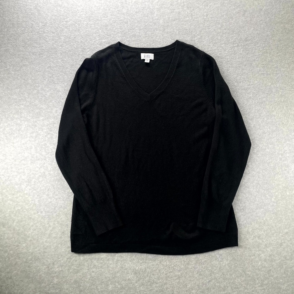 Croft & Barrow Sweater Womens Extra Large Black Ribbed Tight Knit V Neck Winter